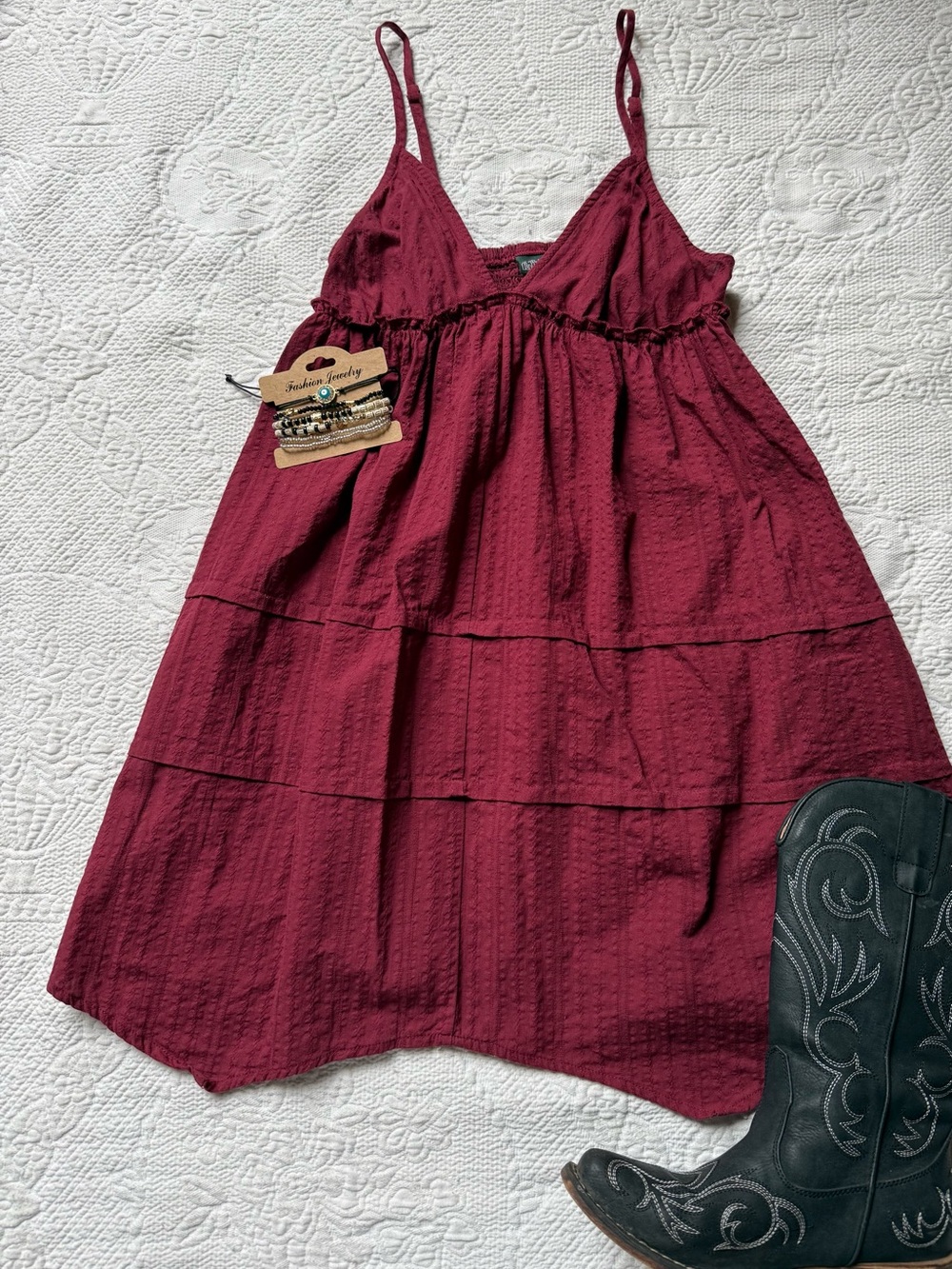 Pre Fall Look🍁Burgundy Tiered Sundress